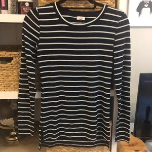 Navy stripped shirt with faux leather elbow pads